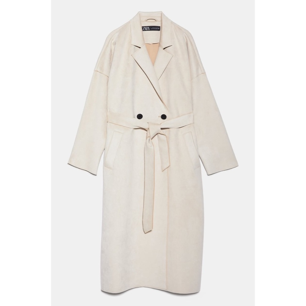 ZARA Faux Tan Suede Trench Coat size Small - Picture 2 of 15